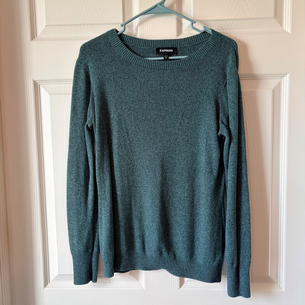 Express Womens XL Teal‎ Green Heathered Crew Neck Long Sleeve Pullover Sweater